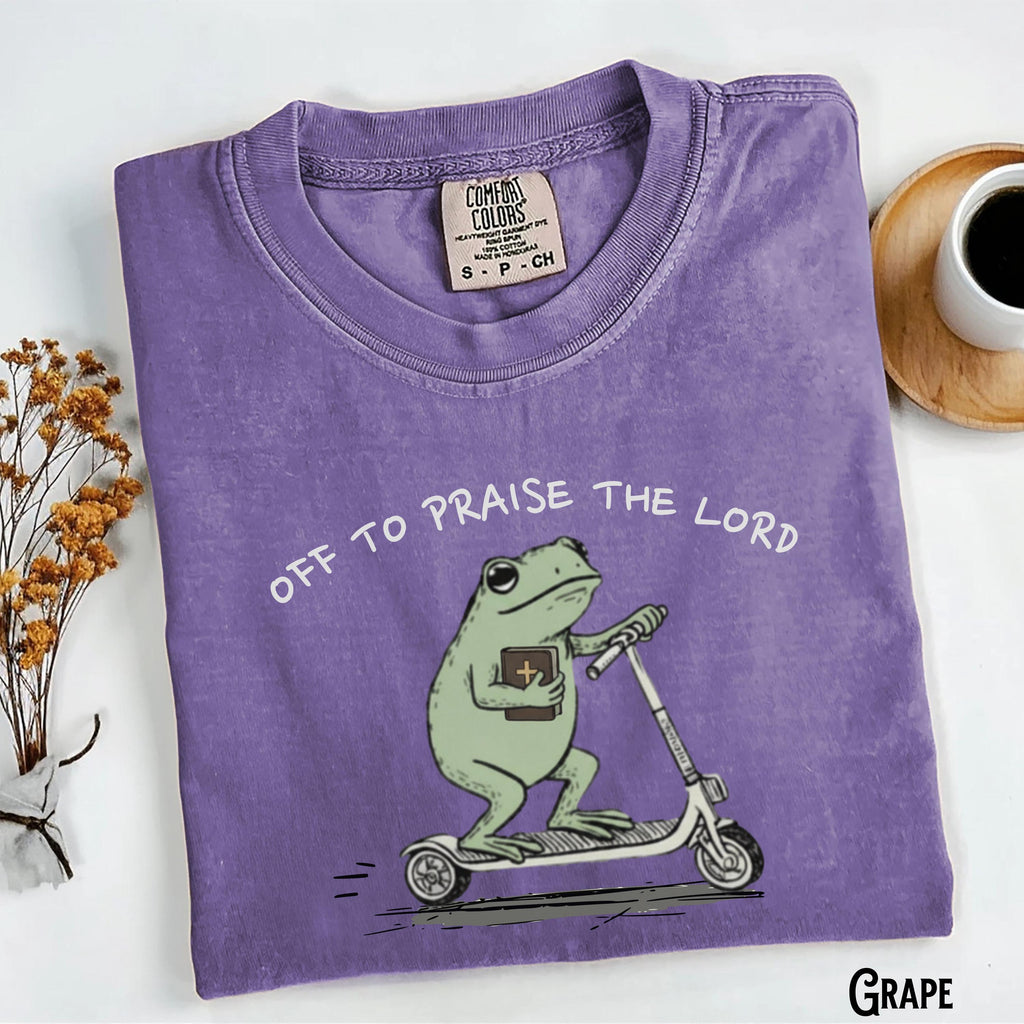 Comfort Colors Christian Garment-Dyed Tee Frog Off Praise Lord Bible Study Jesus Church Faith Humor (4)