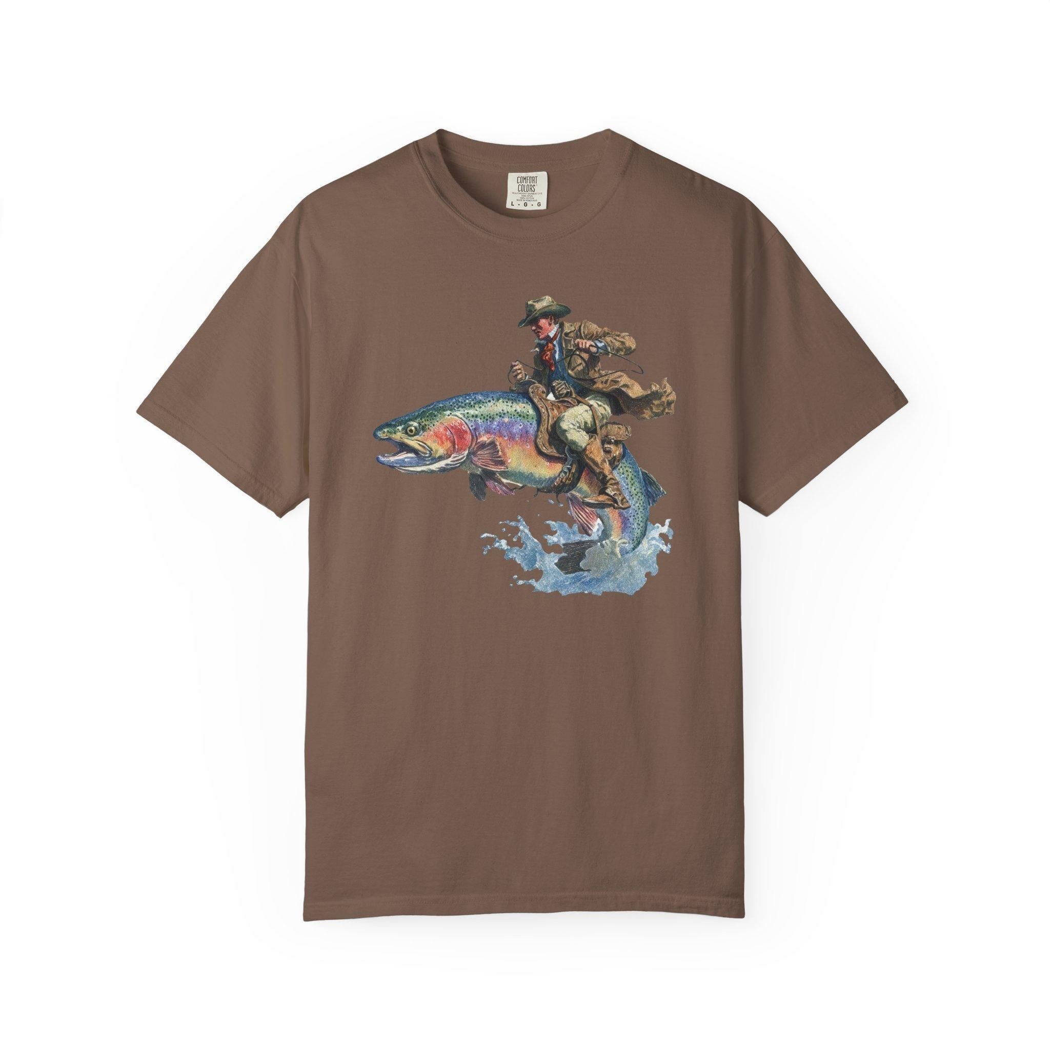 Cowboy Riding Rainbow Trout Genuine Comfort Colors Cowboy Fishing Club Rodeo (4)