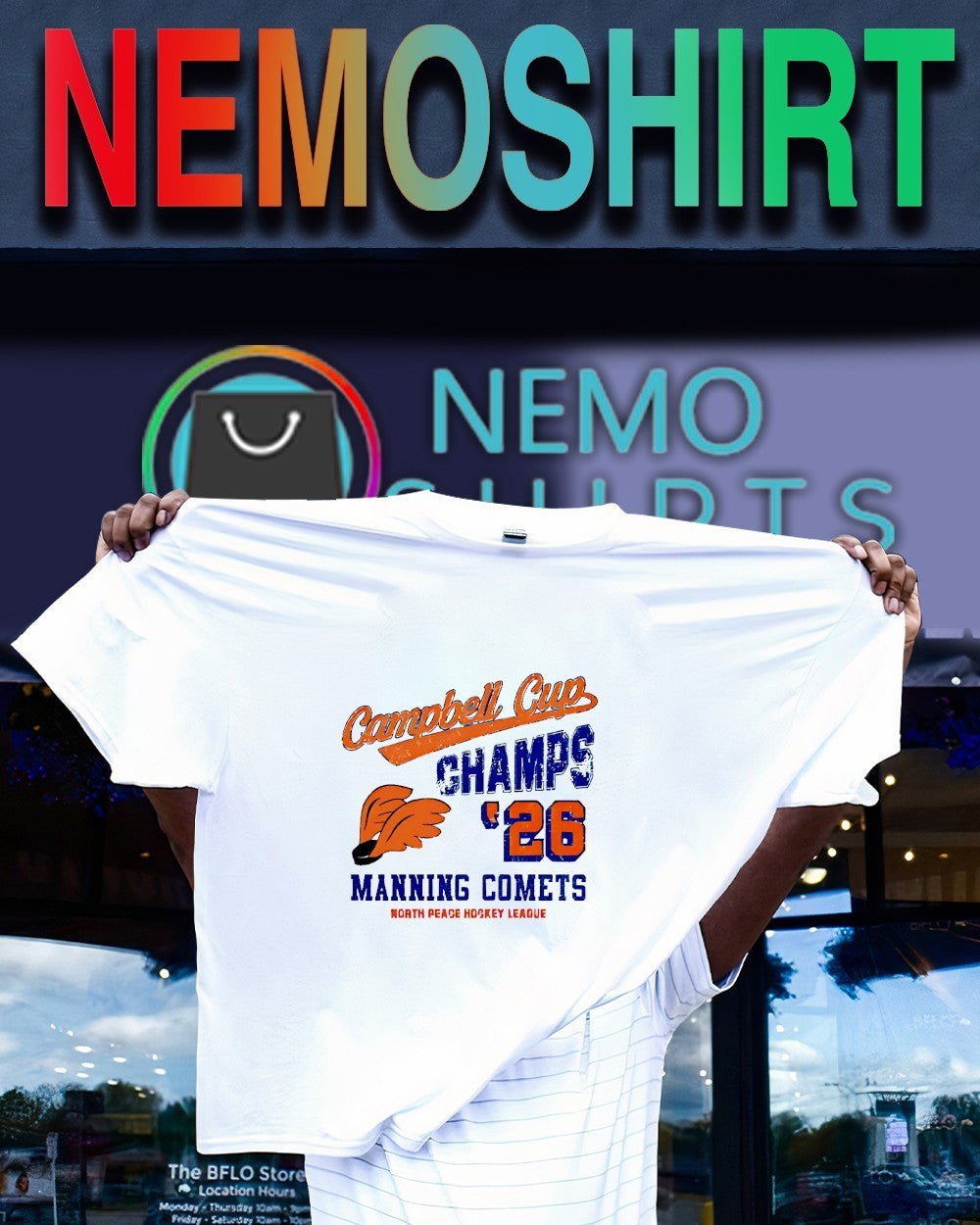 Camobell Cup Champs 26 Manning Comets North Peace hockey league shirt