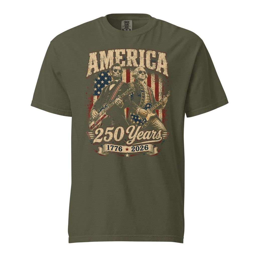 George Washington Lincoln Playing Guitar Abe Lincoln 250th Comfort Colors Patriotic 4th July Tee American Flag Rock (5)