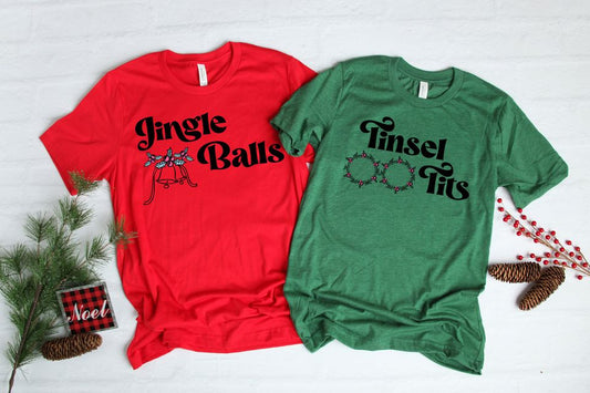 Funny Couple Christmas Shirts, Tinsel Tits Jingle Balls Shirts