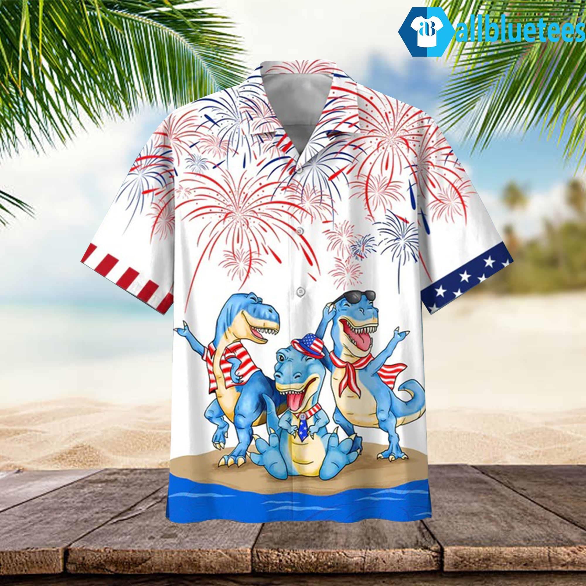 4th Of July Dinosaur Hawaiian Shirt