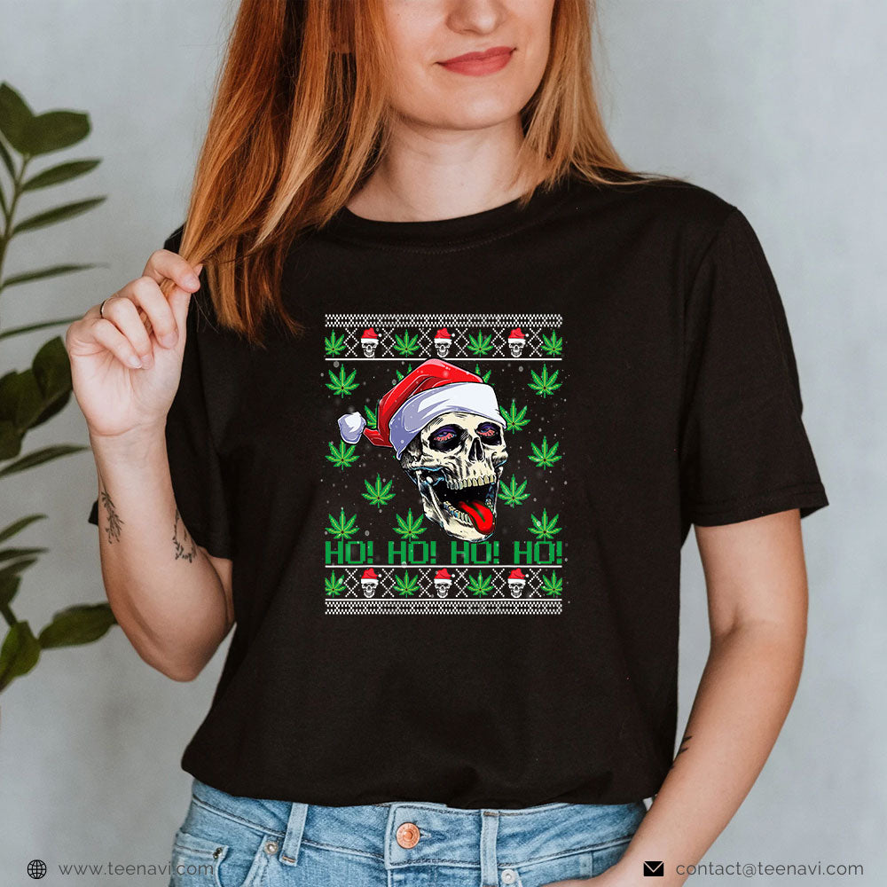 Marijuana Shirt, Marijuana Santa Skull Ugly Christmas Sweater Skeleton Stoner