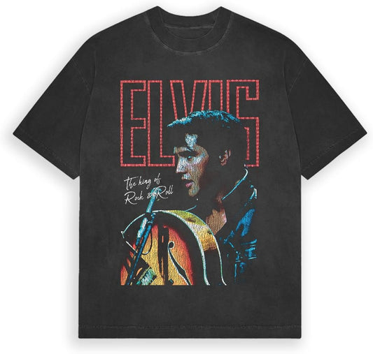 Unisex Adult Official Elvis Presley Merch King of Rock Retro T-Shirt