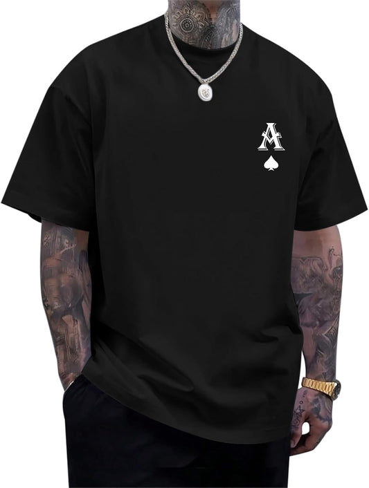 Men's Graphic Tees Vintage Oversize T Shirts Poker Ace of Spades Shirt Streetwear Rapper Casual Tee Top