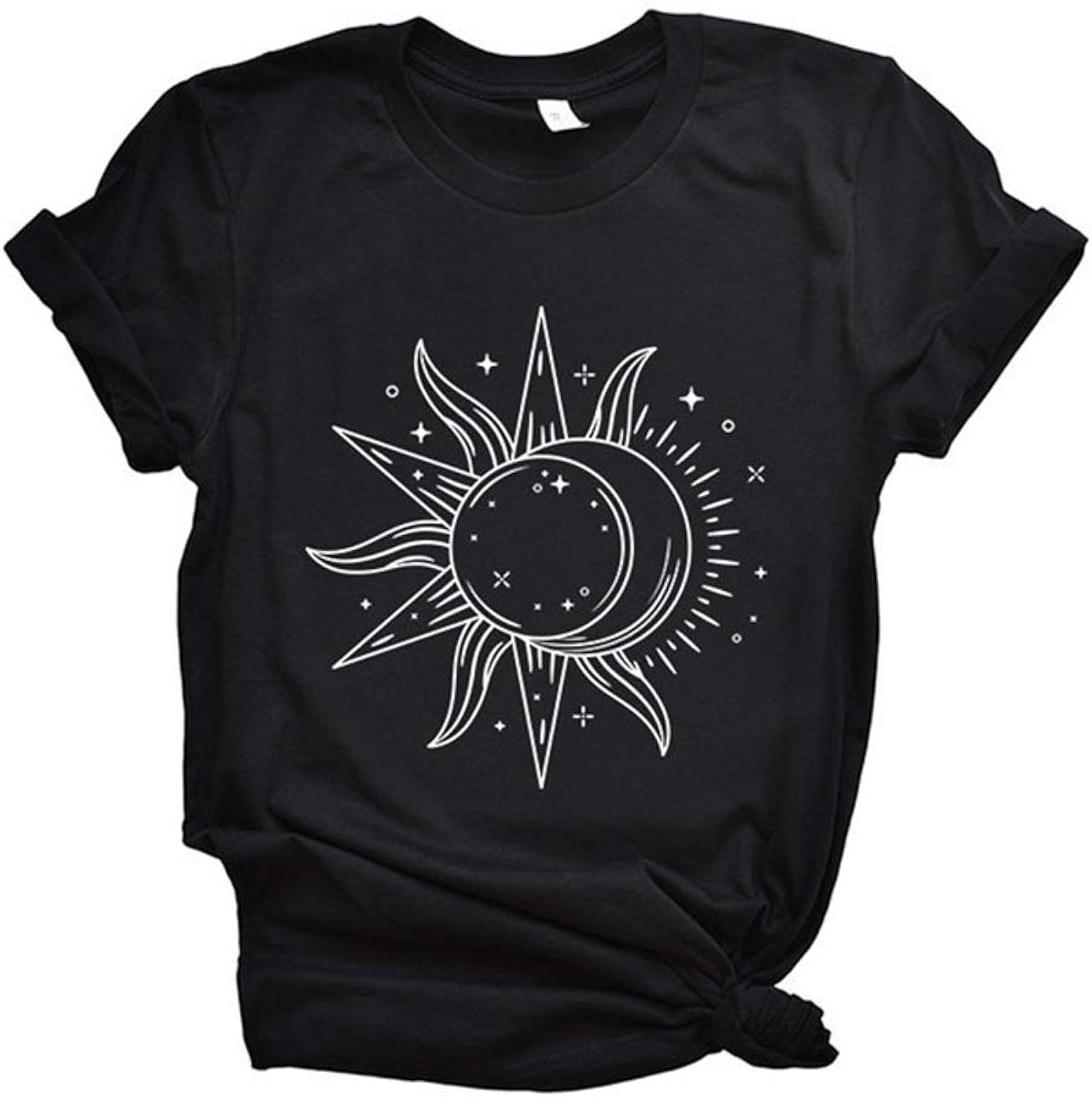 Womens Sun Moon Star Print Funny T shirt Punk Rock Graphic Tees