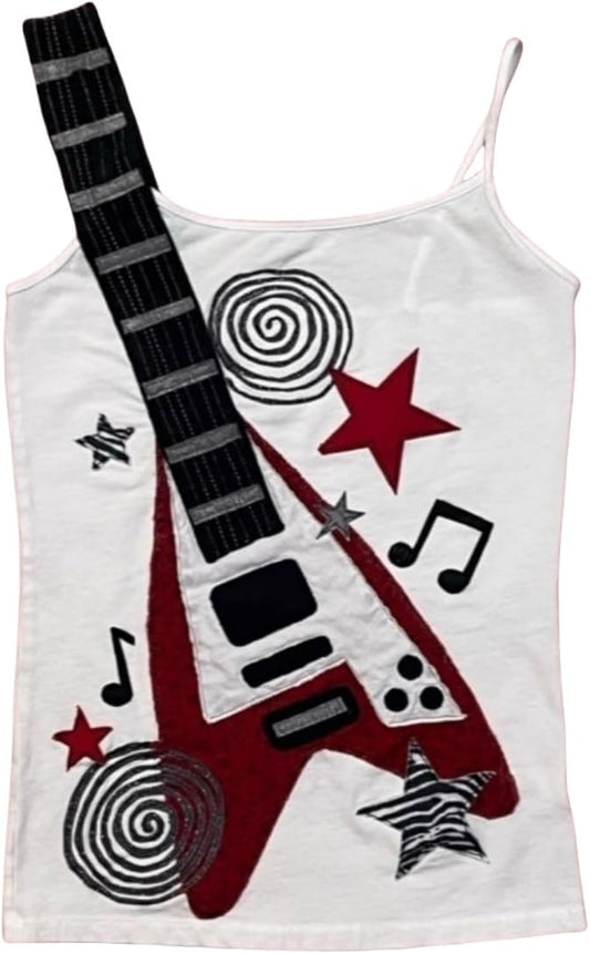 Y2k Punk Grunge Guitar Graphic Tank Top Goth Emo Alt Shirts Cute 2000s Clothes Summer Cami Going Out Crop Tops