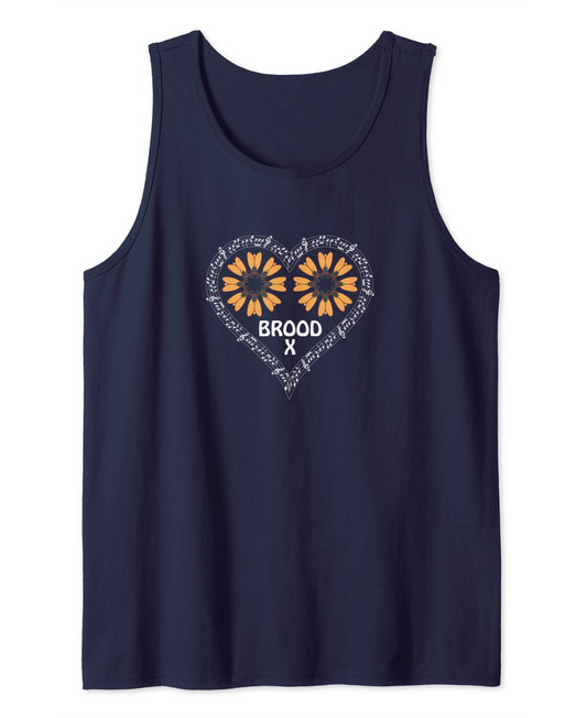 Brood X Cicada Singing Song Music Notes Heart Shape Mandala Tank Top