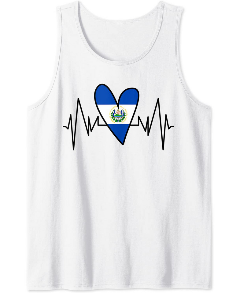 Salvadoran Flag Heartbeat EKG Heart Tank Top