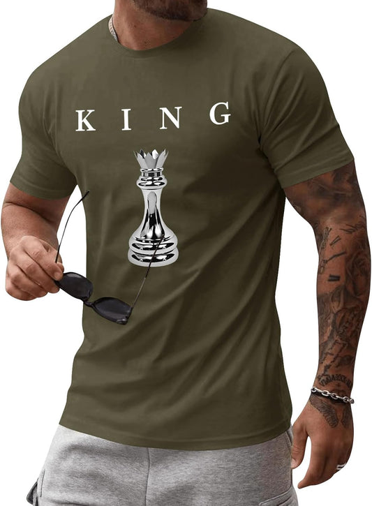 Mens Graphic Tee Short Sleeve Chess King Shirt Summer Casual Streetwear Urban Letter T-Shirt