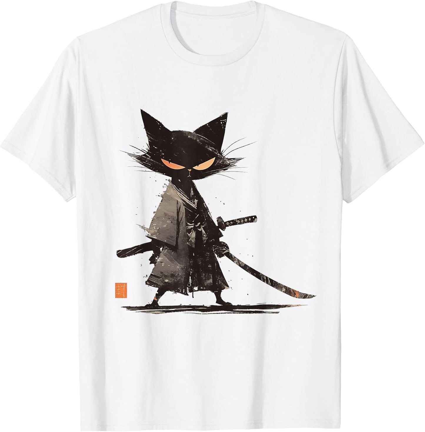 Japanese Art Cat Ninja Ukiyo-e Anime Style Samurai Cat T-Shirt