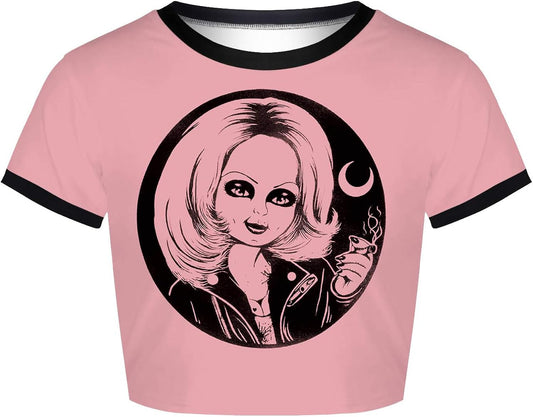 Womens Crop Tops Summer Casual Short Sleeve Goth Halloween Graphic Cropped T Shirts