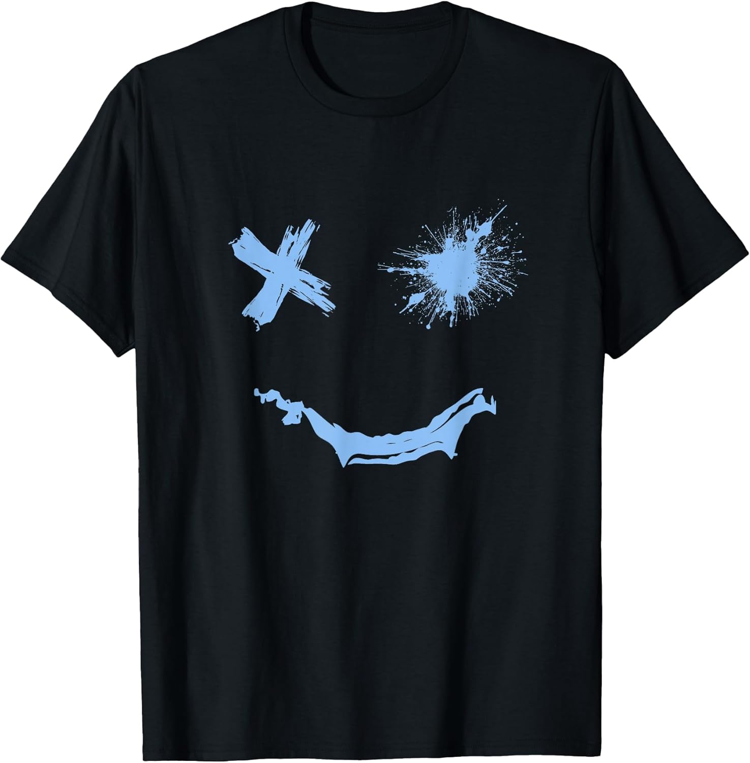 Blue Grunge Smile Blue Color Graphic T-Shirt