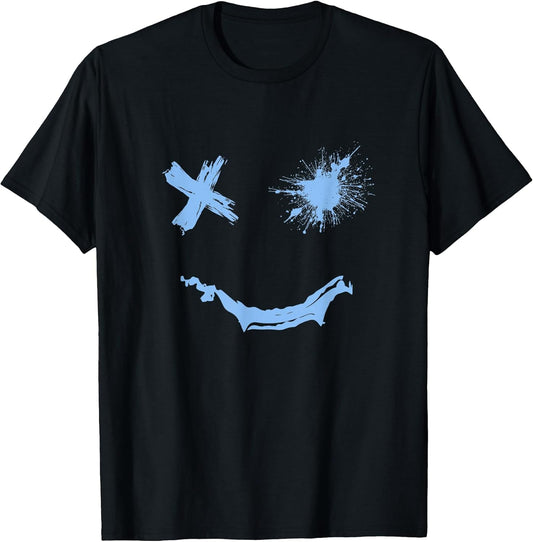 Blue Grunge Smile Blue Color Graphic T-Shirt