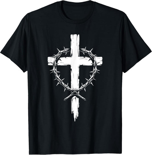 Christian Cross Punk Art Style Crown of Thorns Jesus Christ T-Shirt