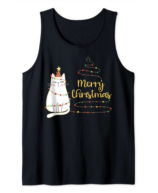 Cute Holiday Cat Tree Merry Christmas Cat Lovers Tank Top