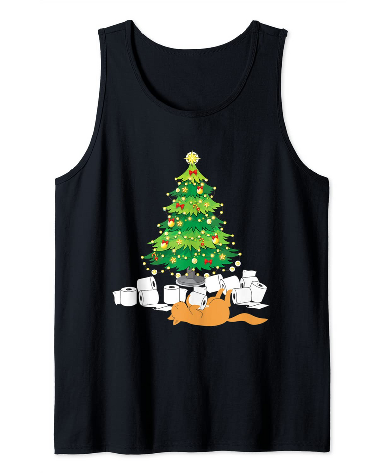 Toilet paper cat Christmas tree - Christmas Funny Tank Top