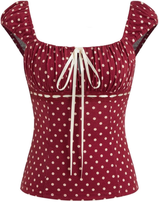 Women Y2k Coquette Shirt Cute Short Sleeve Vintage Fairy Grunge Aesthetic Ruffle Crop Top 90s Preppy Clothes