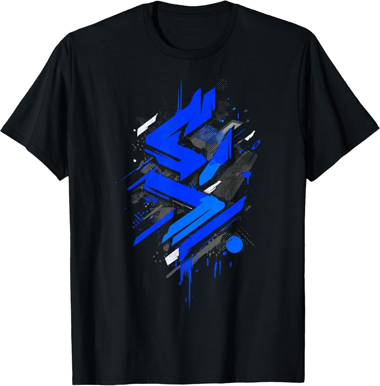 Blue Modern Geometric Graffiti Urban Paint Pattern Graphic T-Shirt