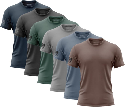 Men’s Spring Flag T-Shirt 6 Pack, Fitted Athletic Cut Short Sleeve Tees with American Flag Sleeve
