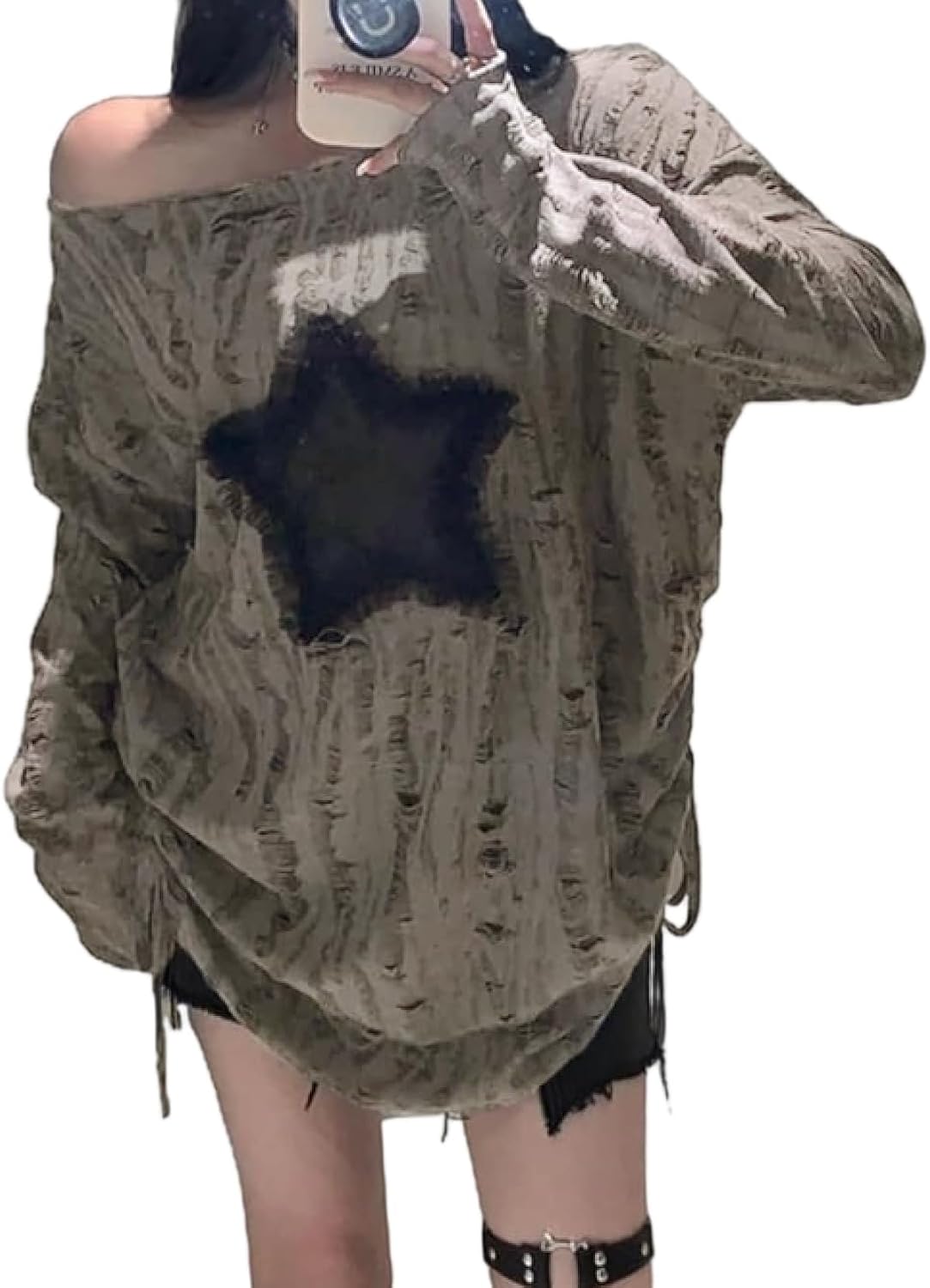 Y2k Fashion Emo Shirts Grunge Clothes Goth Clothing Vintage Clothes Off The Shoulder Long Sleeve Top 2000s Fashion