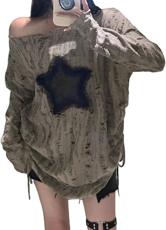 Y2k Fashion Emo Shirts Grunge Clothes Goth Clothing Vintage Clothes Off The Shoulder Long Sleeve Top 2000s Fashion