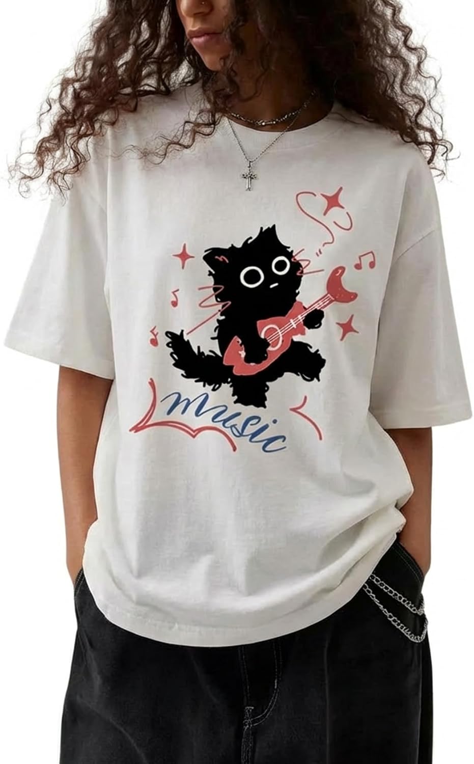 Women's Grunge Shirts Oversized Graphic Tees Y2k Clothes Cat Emo Harajuku Tee Tops Cotton Summer Streetwear