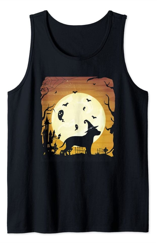 Pitbull Silhouette Tank Top Happy Halloween Night
