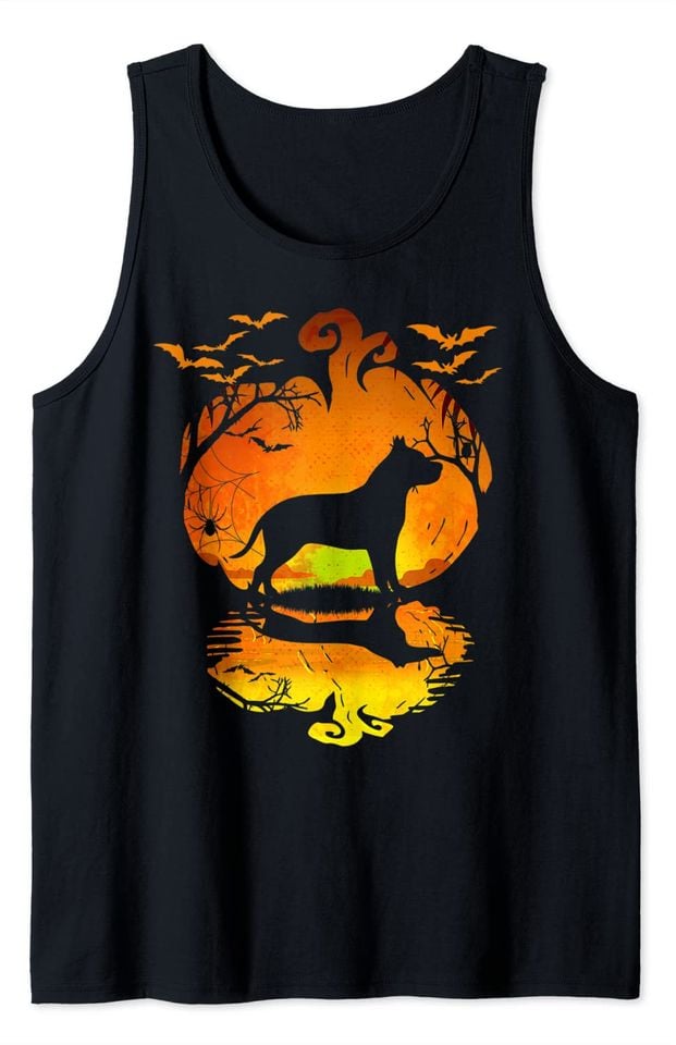 Pitbull Silhouette Tank Top Pumpkin Halloween Costume