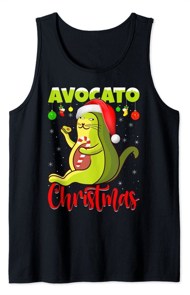 Avocato Funny Cute Cat Avocado Vegan Christmas Tank Top