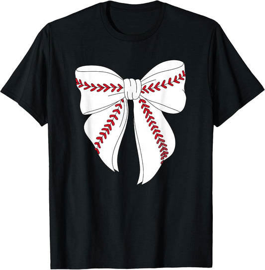 Cute Baseball Coquette Bow for Women Girls Baseball Mom Mama T-Shirt