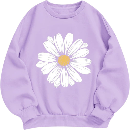 Girl's Floral Sweatshirt Cute Daisy Flower Graphic Long Sleeve Shirt Kids Toddler Preppy Aesthetic Pullover Tops
