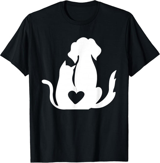 Cute Cat and Dog Cuddling for Pet Owners Kitty Puppy Lovers T-Shirt