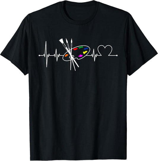 Funny Painter Gift For Artist Men Women Palette Heartbeat T-Shirt