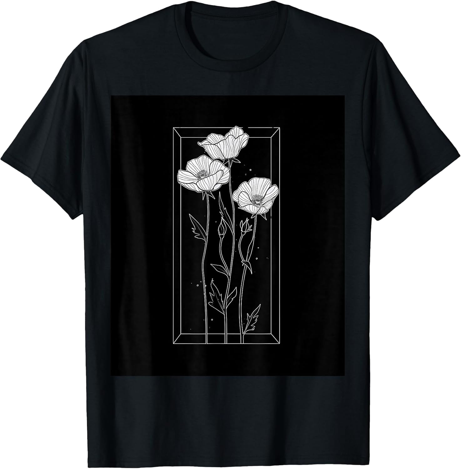 Chic Florals Black and White Minimalist Flowers T-Shirt