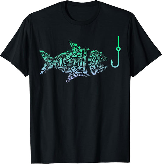 Cool Fish Hook Silhouette Graphic Angler Gear Youth Fishing T-Shirt