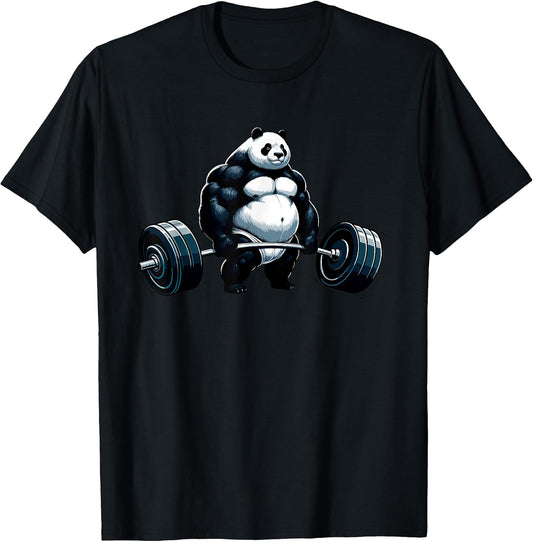 Muscle Gym Panda Bodybuilder Weightlifting Motivational Tee T-Shirt