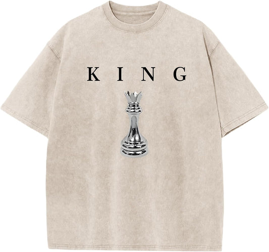 Mens Graphic Tee Shirts King Chess Shirt for Men Vintage Designer Shirts Acid Wash Tshirt Oversized Streetwear Tops