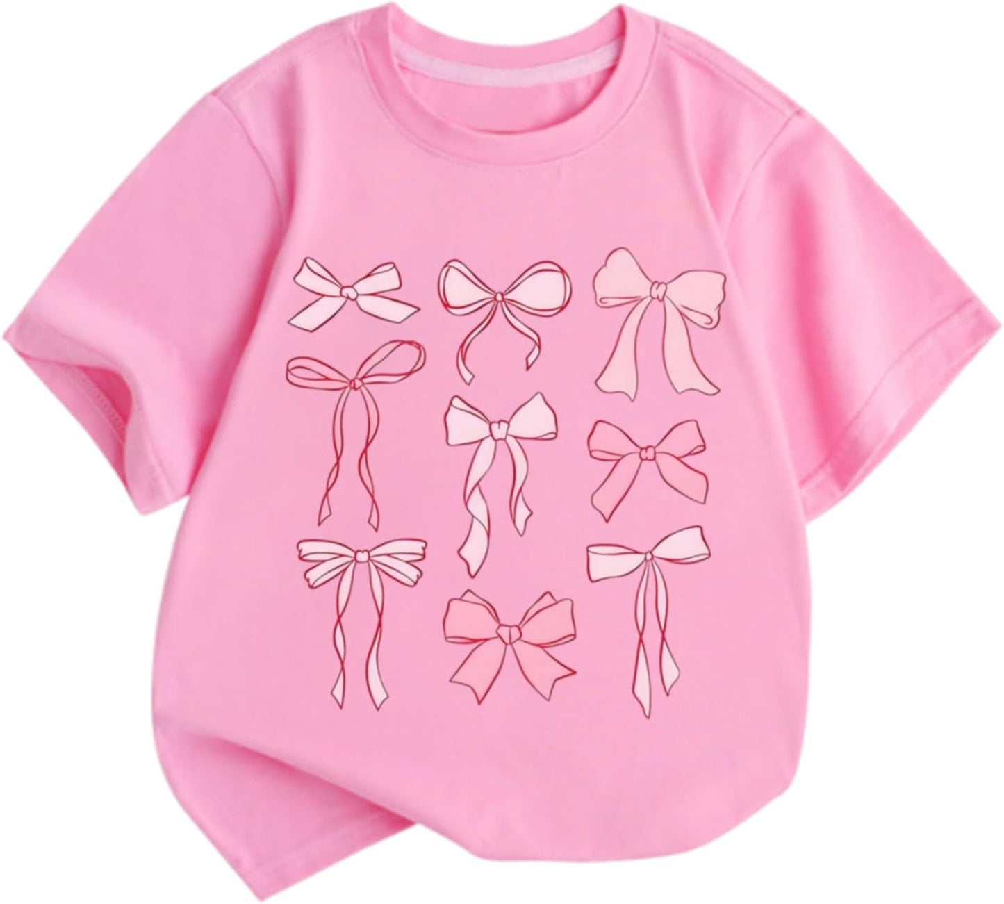 Cute Graphic Shirts for Girls Pink Bow Shirt for Kids Coquette Preppy Clothes Aesthetic Summer Tees Tops for Tweens