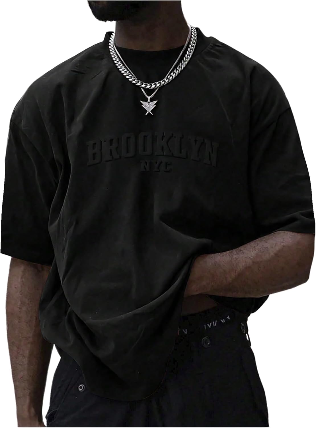 Men's Oversized T Shirt Letter Graphic Short Sleeve Drop Shoulder Crewneck Tee Tops