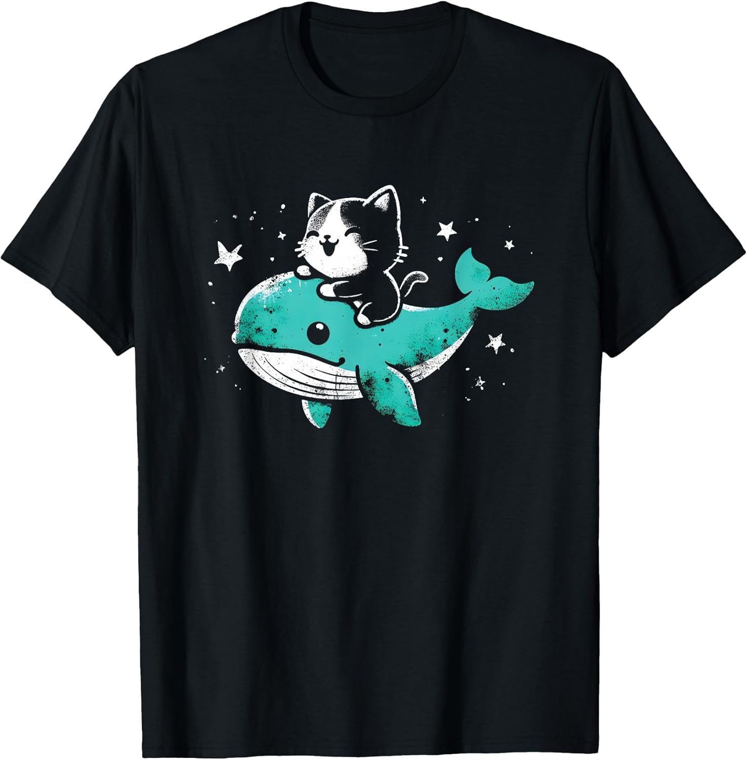 Cat Riding A Whale - Funny Cute Kawaii Graphic Kitten Lover T-Shirt