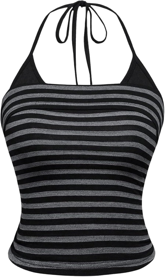 Women's Striped Halter Top Y2k Summer Camisole Grunge Slim Fit Going Out Crop Tops