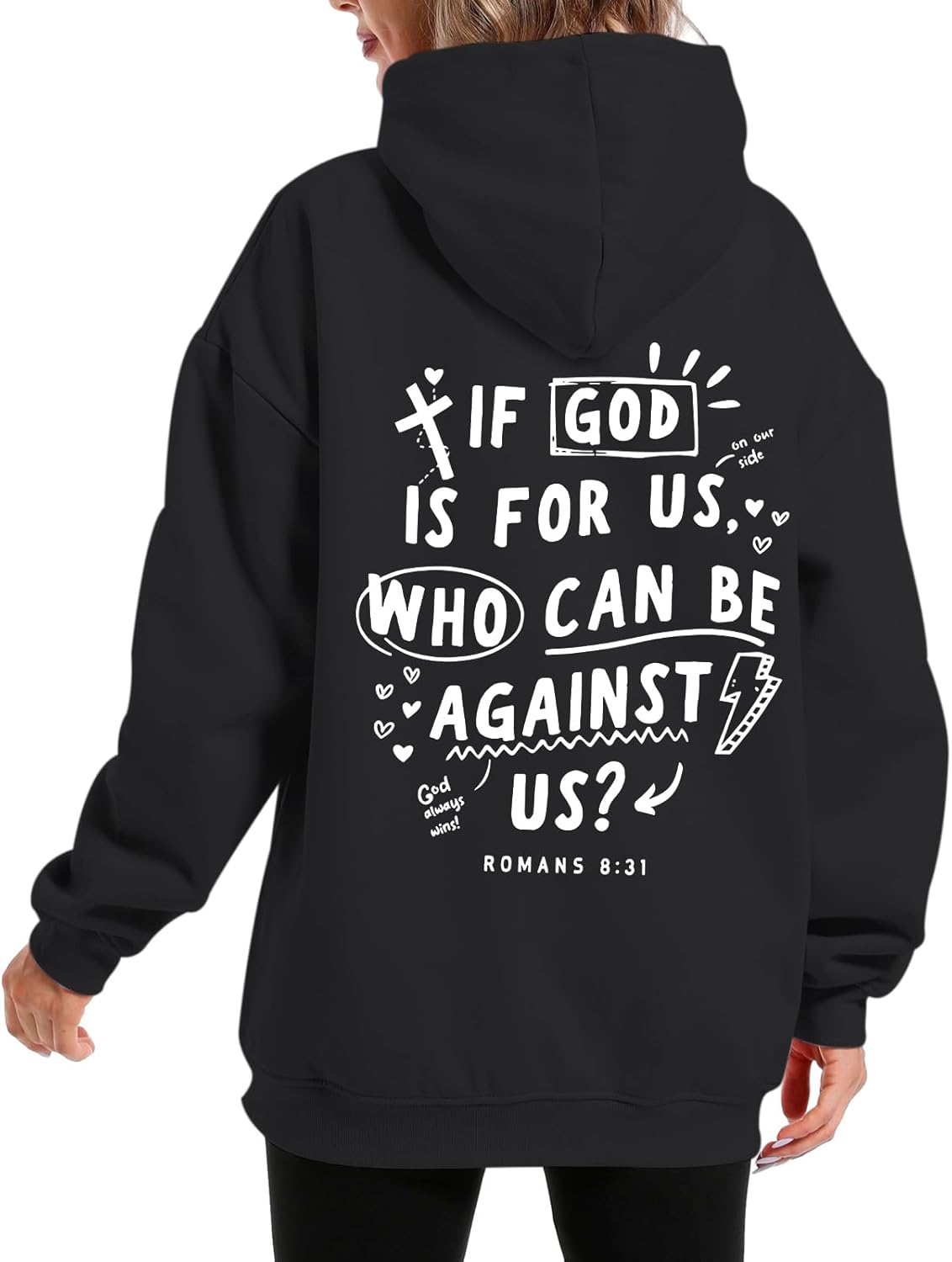 Christian Jesus Hoodies for Women If God Is for Us Faith Bible Verse Religious Sweatshirt Cross Graphic Pullover Top