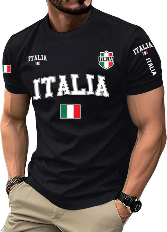 Men's Graphic Tees Italia Flag Short Sleeve T Shirt Streetwear Going Out Tops
