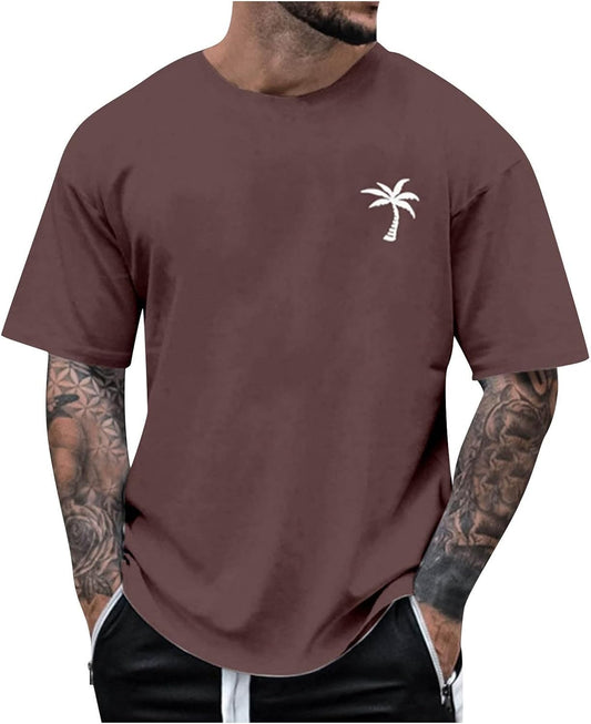 Mens Personalised Graphic Tees Round Neck Short Sleeve Loose Summer Tops Fashion T-Shirt with Creative Letters Retro Print