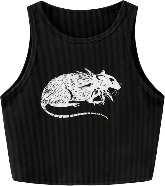 Women's Graphic Crop Tank Tops Scoop Neck Sleeveless Shirt Grunge Punk Gothic Streetwear