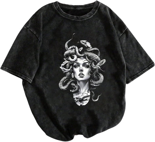 Women's Y2k Graphic Short Sleeve Tees Vintage Loose T Shirts Streetwear Grunge Summer Clothes