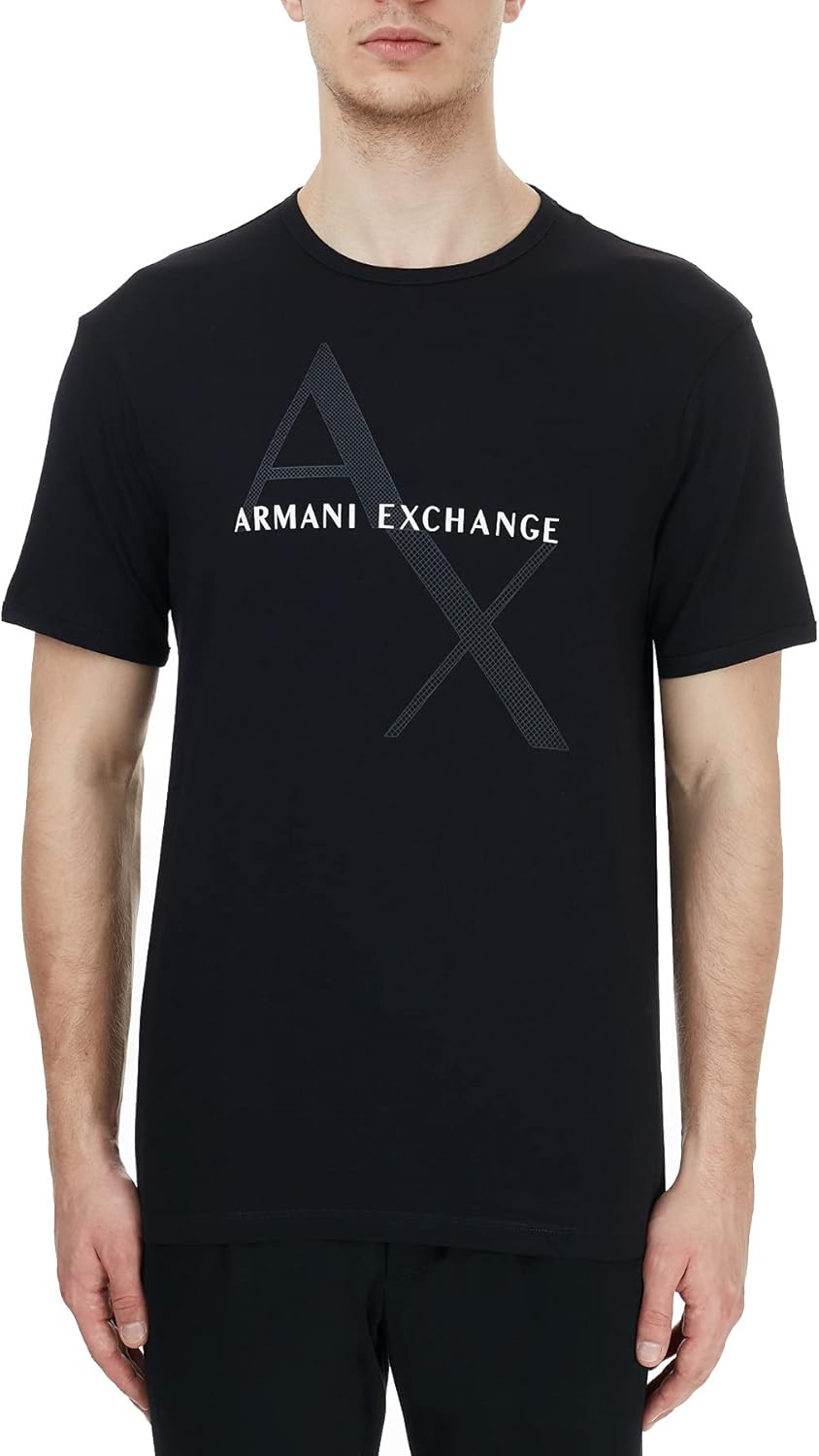 Men's Crew Neck Logo Tee T Shirt, Black, Large
