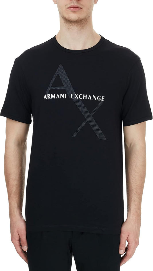 Men's Crew Neck Logo Tee T Shirt, Black, Large