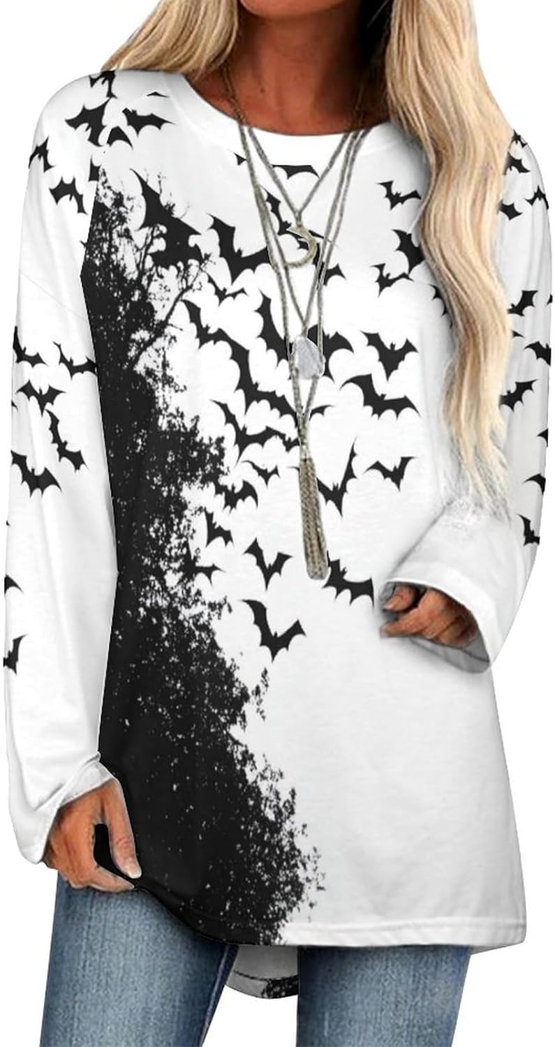 Womens Halloween Crewneck Sweatshirts Fall Fashion Funny 3D Graphic Long Sleeve Shirts Casual Pullover Tops Oversized